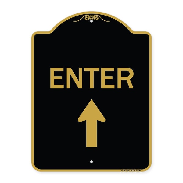 Signmission Designer Series Enter Enter W/ Up Arrow, Black & Gold Aluminum Sign, 18" x 24", BG-1824-24097 A-DES-BG-1824-24097 - main